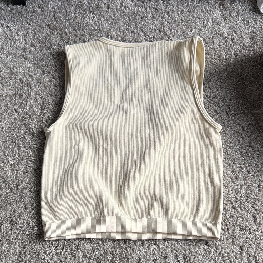 Cream Ribbed Square Neck Top - Picture 3 of 3